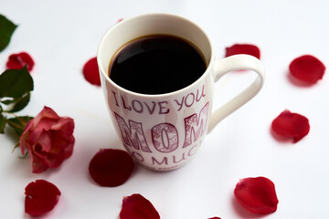 Cup of Americano type coffee, with the legend on the cup 