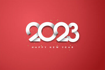 Happy new year 2023 with white numbers on red background