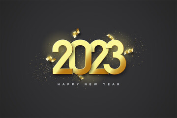 Obraz na płótnie Canvas 2023 happy new year background with luxury gold numbers