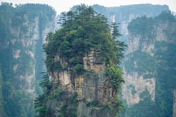 Close up horizontal image of the top of Avatar Hallelujah mountain in Wulingyuan National Forest Park, Zhangjiajie, Hunan, China, background, copy space for text