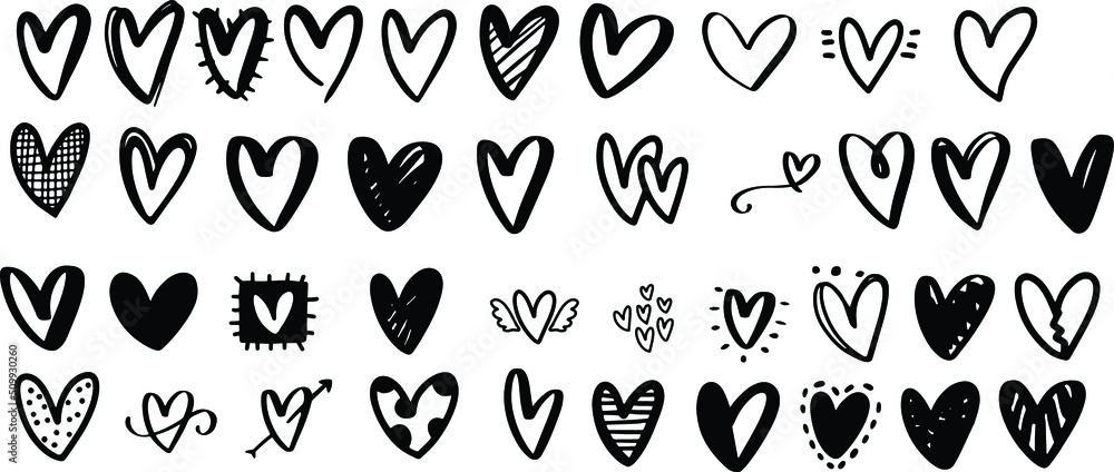 Wall mural heart doodles set. hand drawn hearts collection. romance and love illustrations. - Wall murals