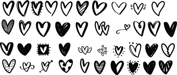 Heart doodles set. Hand drawn hearts collection. Romance and love illustrations. - obrazy, fototapety, plakaty