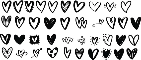 Foto op Plexiglas Heart doodles set. Hand drawn hearts collection. Romance and love illustrations. © artdee2554