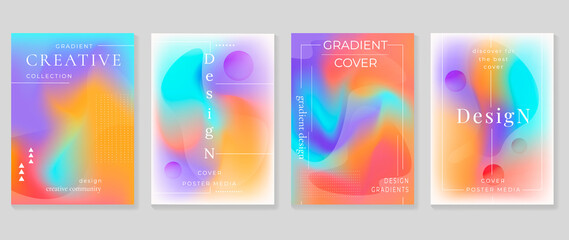 Fluid gradient background vector. Cute and minimal style posters with colorful geometric shapes, vibrant color. Modern gradient wallpaper design for social media, idol poster, banner, flyer.