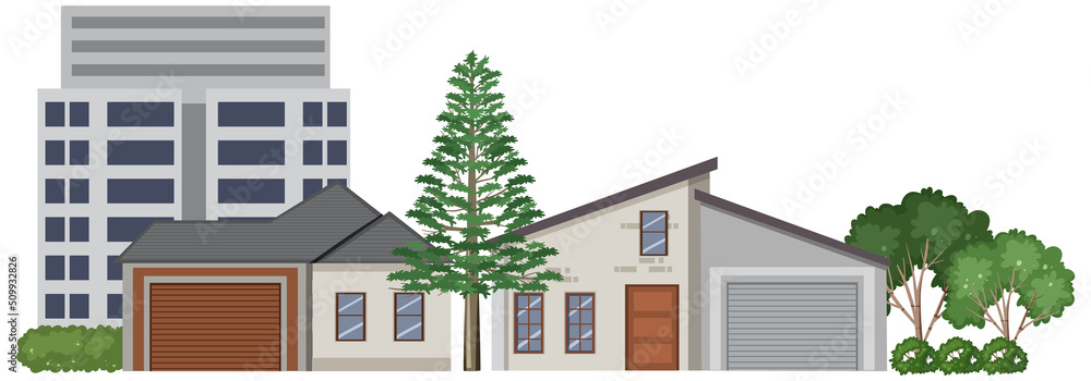 Sticker Front of urban houses isolated