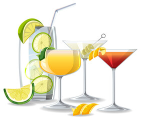 Cocktail in the glass on white background