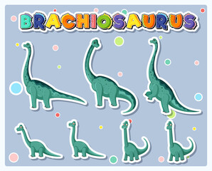 Set of cute brachiosaurus dinosaur characters