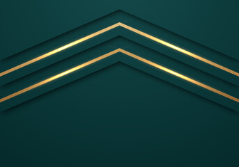 Abstract Shiny Gold Lines Diagonal Overlap Luxurious Dark Green Background with Copy Space for Text