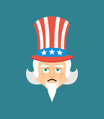 Uncle Sam sad emoji. sorrowful emotions. Uncle Sam dull.