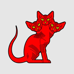 Cerberus cat. Three-headed cat from hell. hellish pet