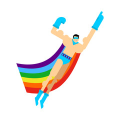 Superhero gay cartoon isolated. Super lgbt in mask and raincoat. rainbow cape