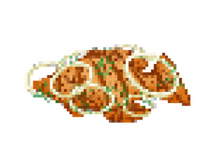 Fried fish pixel art. 8 bit fried perch Vector illustration