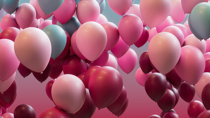 Magenta, Pink and Blue Balloons Rising in the Air. Contemporary, Party Wallpaper.