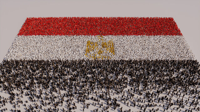 Egyptian Banner Background, with People gathering to form the Flag of Egypt.