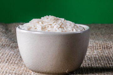 integral rice on glass bowl isolated on the jute in Brazil