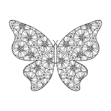 Butterflies for adult anti stress coloring pages. Hand drawn sketch. Insect for posters or prints decoration.