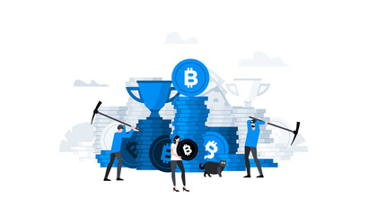 Flat vector illustration. Animation ready duik friendly vector. Conceptual business story. Cryptocurrency exchange, blockchain technology, bitcoin, cryptocurrency mining, digital money market.