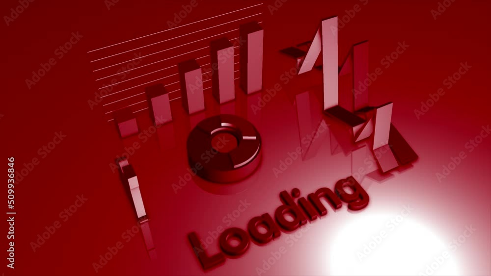 Poster Abstract technological background with a word loading. Motion. Colorful rotating diagram and graphs.