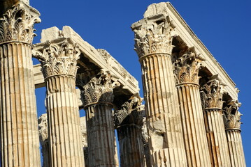Ancient columns with lintels in a park in Athens, Greece