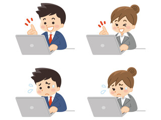 ノートパソコンを使うビジネスマンとビジネスウーマン　ビジネスシーン