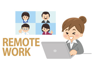 リモートワーク　テレワーク　ビジネスウーマン