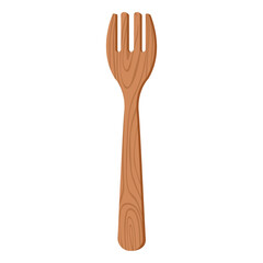 Cartoon nature wooden kitchenware utensil fork with wood grain texture