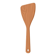 Cartoon nature wooden kitchenware utensil salad spatula with wood grain texture