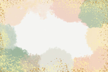 green and peach tones invitation template. mock up for text inscription. summer wedding guest card in pastel shades. border or frame shape.