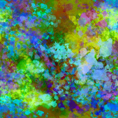 Fototapeta na wymiar Multicolored abstract paint seamless pattern with bright chaotic mixed blots, smudges spots, and stains
