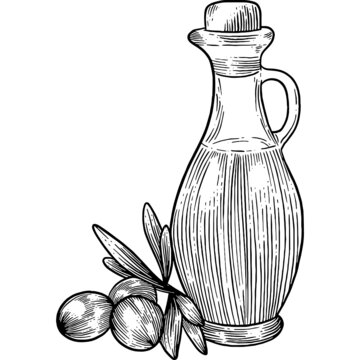Hand drawn Olive Oil in a Jar