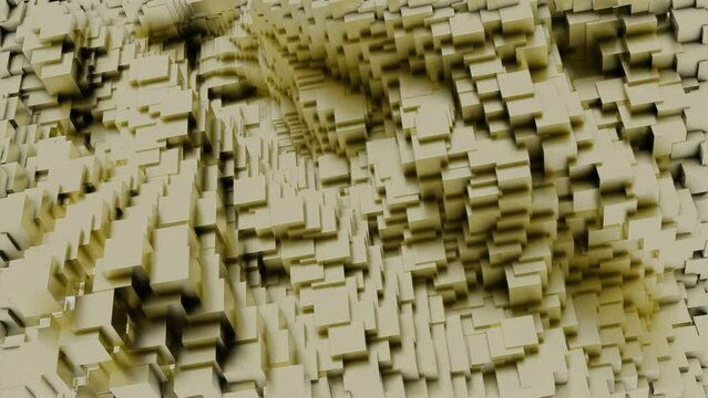 Cube particules abstract background, rippling fast 3D texture. Design. Abstract cube waves in endless motion.