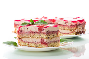 strawberry poppy cake with cream in a plate