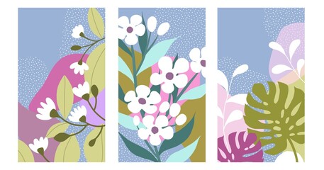Set of abstract designs with flowers. Smartphone case design. Flat style. Waxflower