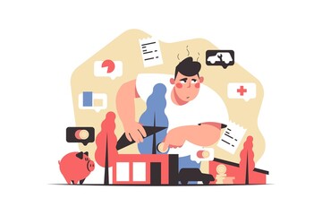 Guy planning financial budget on month