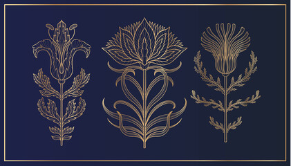 Art nouveau style flower plant basic element. 1920-1930 years vintage design. Symbol motif design.