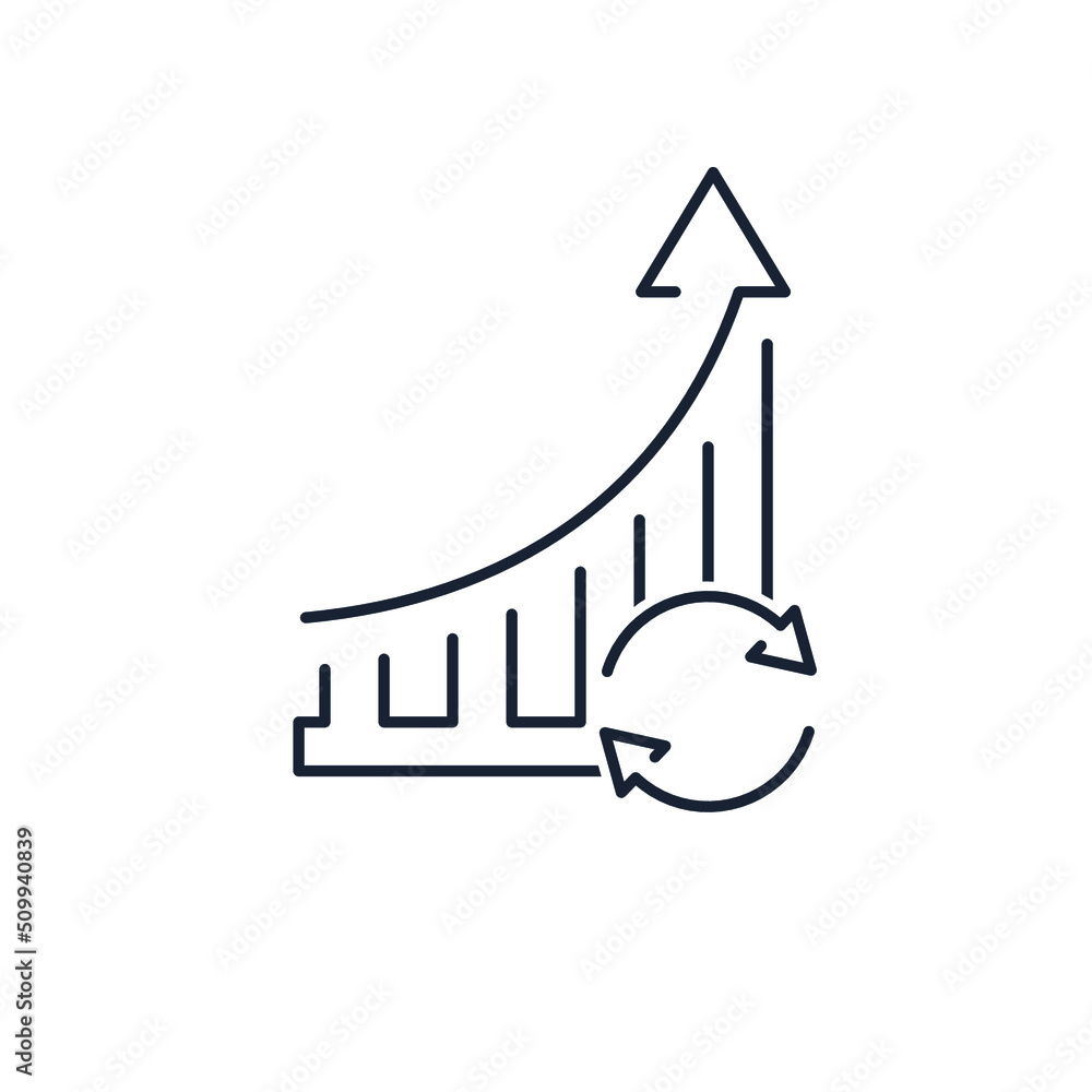 Poster graph of activity growth, changes. vector linear icon isolated on white background.