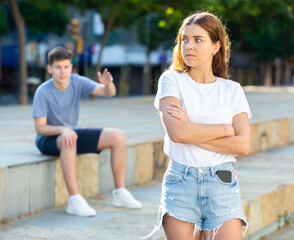 A couple of young people is having a quarrel