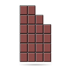 Chocolate bar icon with shadow, sweet tasty silhouette eat symbol, cacao food vector illustration
