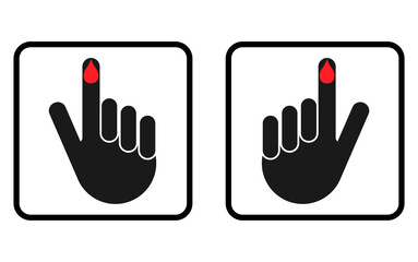 Set of Hand finger with drop blood icon, medical health test symbol, control measurement vector illustration