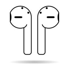 Set of Earphones music flat icon shadow, sound technology device sign, web audio symbol vector illustration