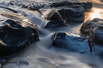 waterflow in a river with longtime exposure