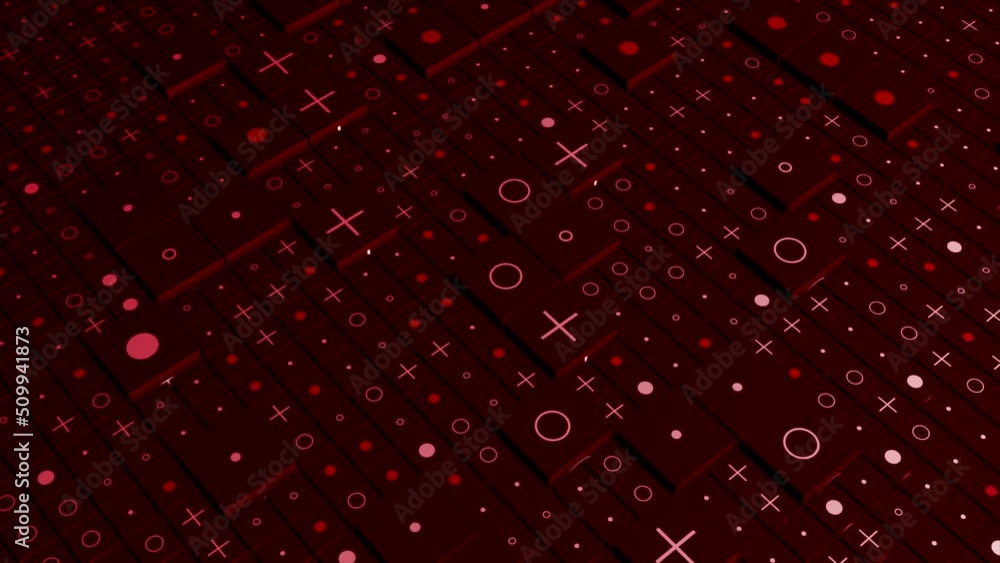 Poster abstract cubic red background with different 3d shapes. motion. geometric abstract buttons with circ