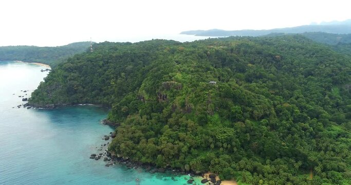 Aerial view from the forest at  Prince Island.Príncipe is the world's first Biosphere Reserve by UNESCO, Sao Tome,Africa