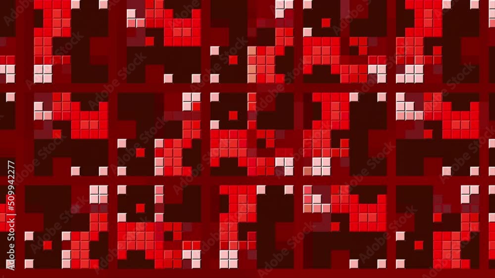 Poster background with bright pixel pattern changing in squares. motion. stylish pixel pattern moves in squ