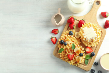 Concept of tasty food with wafers, space for text