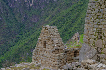 Historic ancient legendary Maya temple ruins lost city Machu Picchu high in Peruvian Andes...