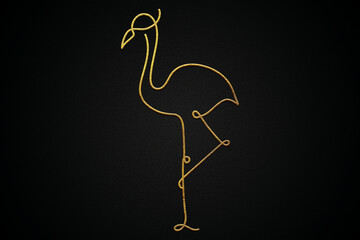One line art golden flamingo