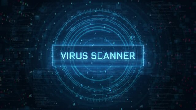Virus scanner concept over computer and Technology HUD glitch background effect. virus scanning computer technology concept. 