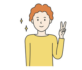 ピースをする若い男性
