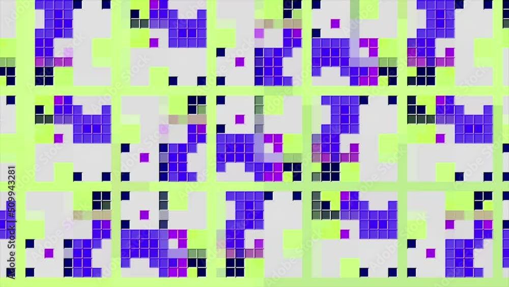 Poster bright colorful animation with pixel pattern. motion. beautiful stylish pattern with squares and pix